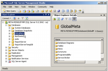 A screenshot of Microsoft SQL Server Management Studio with the databases list displayed in the navigation pane.